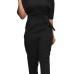  Euramerican Round Neck Dew Shoulder Black Polyester One-piece Jumpsuits