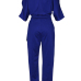  Euramerican Round Neck Dew Shoulder Blue Polyester One-piece Jumpsuits