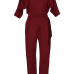  Euramerican Round Neck Dew Shoulder Wine Red Polyester One-piece Jumpsuits