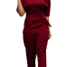  Euramerican Round Neck Dew Shoulder Wine Red Polyester One-piece Jumpsuits