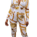  Euramerican V Neck Zipper Design Printed White Polyester One-piece Jumpsuits