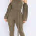  Fashion Bateau Neck Lantern Sleeves Army Green Polyester One-piece Jumpsuits(With Belt)