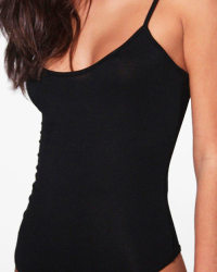  Fashion Spaghetti Strap Sleeveless Black Cotton Blends One-piece Bodysuits