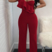  Fashionable Show A Shoulder Ruffles Design Red Polyester One-piece Jumpsuits