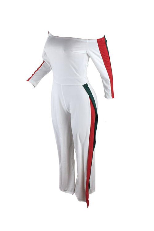  Leisure Bateau Neck Slit Design White Polyester One-piece Jumpsuits