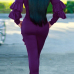  Leisure Round Neck Ruffles Patchwork Purple Polyester One-piece Jumpsuits