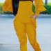  Leisure Round Neck Ruffles Patchwork Yellow Polyester One-piece Jumpsuits
