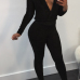  Sexy Deep V Neck Back Hollow-out Black Polyester One-piece Jumpsuits