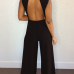  Sexy Deep V Neck Backless Black Polyester One-piece Jumpsuits