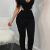  Sexy Deep V Neck Hollow-out Black Blending One-piece Jumpsuits
