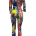  Sexy Deep V Neck Hollow-out Printed Polyester One-piece Jumpsuits