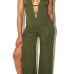  Sexy Deep V Neck Kick Pleat Green Polyester One-piece Jumpsuits