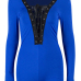  Sexy Deep V Neck Lace-up Hollow-out Blue Polyester One-piece Jumpsuits