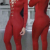  Sexy Deep V Neck Lace-up Red Polyester One-piece Jumpsuits