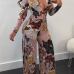  Sexy Deep V Neck Printed Polyester One-piece Jumpsuits