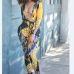  Sexy Deep V Neck Printed Yellow Polyester One-piece Jumpsuits