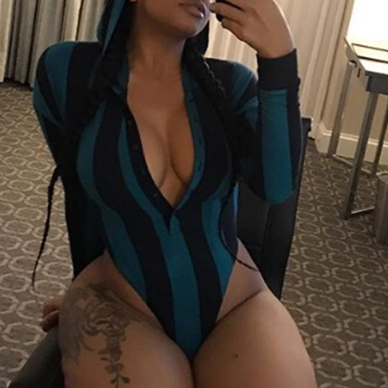  Sexy Deep V Neck Striped Polyester One-piece Jumpsuits