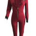  Sexy Deep V Neck Zipper Design Wine Red Polyester One-piece Jumpsuits