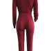  Sexy Deep V Neck Zipper Design Wine Red Polyester One-piece Jumpsuits