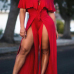  Sexy Dew Shoulder High Split Red Polyester One-piece Jumpsuits