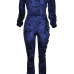  Sexy Dew Shoulder Hollow-out Dark Blue Velvet One-piece Jumpsuits
