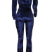  Sexy Dew Shoulder Hollow-out Dark Blue Velvet One-piece Jumpsuits