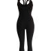  Sexy Halter Neck Hollow-out Black Polyester One-piece Jumpsuits