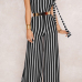  Sexy Halter Neck Striped Patchwork Backless Black Polyester One-piece Jumpsuits(Without Belt)