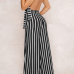  Sexy Halter Neck Striped Patchwork Backless Black Polyester One-piece Jumpsuits(Without Belt)
