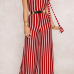  Sexy Halter Neck Striped Patchwork Backless Red Polyester One-piece Jumpsuits(Without Belt)