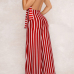 Sexy Halter Neck Striped Patchwork Backless Red Polyester One-piece Jumpsuits(Without Belt)