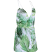  Sexy Lace-up Backless Leaf Printed Green Polyester One-piece Short Jumpsuits