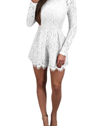  Sexy Mandarin Collar Lace-up Hollow-out White Bud Silk One-piece Jumpsuits