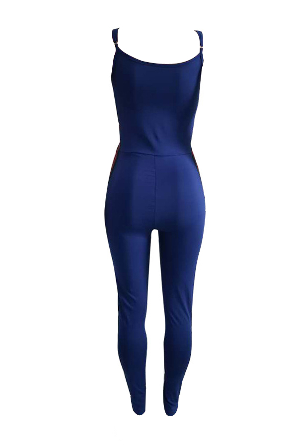  Sexy Patchwork Blue Polyester One-piece Jumpsuits