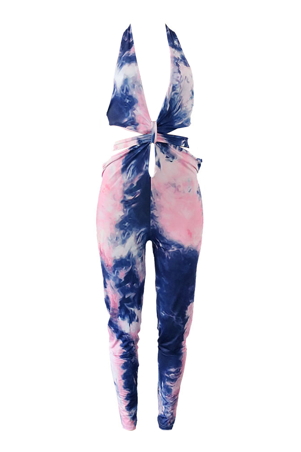  Sexy Printed Hollow-out Polyester One-piece Jumpsuits