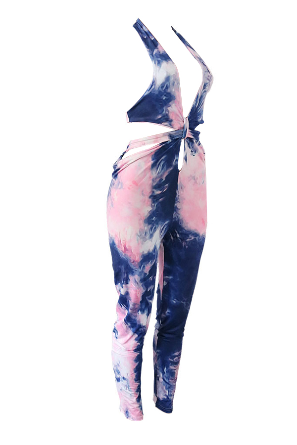  Sexy Printed Hollow-out Polyester One-piece Jumpsuits