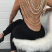  Sexy Round Neck Backless Chain Of Pearls Decoration Black Terylene+Cotton One-piece Jumpsuits