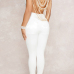  Sexy Round Neck Backless Chain Of Pearls Decoration White Terylene+Cotton One-piece Jumpsuits