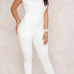  Sexy Round Neck Backless Chain Of Pearls Decoration White Terylene+Cotton One-piece Jumpsuits
