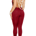  Sexy Round Neck Backless Chain Of Pearls Decoration Wine Red Terylene+Cotton One-piece Jumpsuits