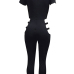  Sexy Round Neck Hollow-out Black Polyester One-piece Jumpsuits