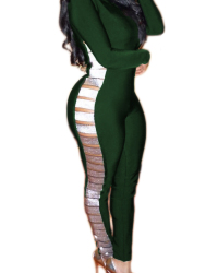  Sexy Round Neck Hollow-out Green Polyester Skinny One-piece Jumpsuits