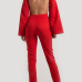  Sexy Round Neck Hollow-out Red Polyester One-piece Jumpsuits