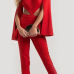 Sexy Round Neck Hollow-out Red Polyester One-piece Jumpsuits