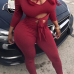  Sexy Round Neck Hollow-out Wine Red Polyester One-piece Skinny Jumpsuits