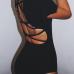  Sexy Round Neck Lace-up Hollow-out Black Polyester One-piece Bodysuit