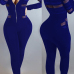  Sexy Round Neck Long Sleeves Gauze Patchwork Deep Blue Polyester One-piece Skinny Jumpsuits