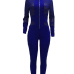  Sexy Round Neck Long Sleeves Gauze Patchwork Deep Blue Polyester One-piece Skinny Jumpsuits