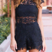  Sexy Round Neck See-Through Black Lace One-piece Short Jumpsuits
