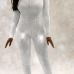  Sexy Round Neck See-Through Hot Drilling Decorative White Polyester One-piece Jumpsuits(Without Lining)